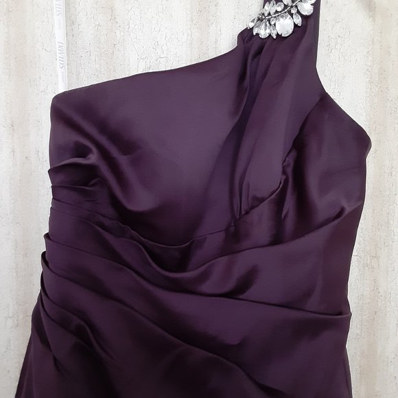 David's Bridal One Shoulder Plum Bridesmaid Dress - Picture 4 of 12